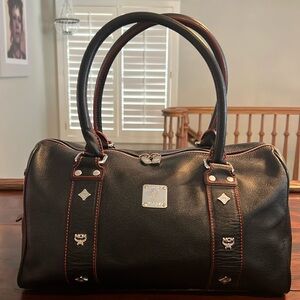 MCM Boston Black Leather Shoulder Bag